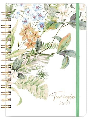 Kalender 2026 2027 - Terminplaner 2026 2027 A5, Wochenplaner von August 2026 bis Juli 2027, Spiralkalender mit 'Blätter' Hardcover, Einstecktasche