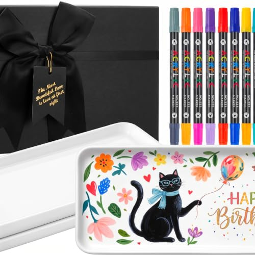 Sinmoe DIY Keramik Bemalen Set 3 Keramikplatte Weiß Servierplatte Salatteller 12 Porzellanstifte Spülmaschinenfest Keramikstifte Geschenkbox für Ostern Mädelsabend Familie Paar (Rechteckig, 10 Zoll)