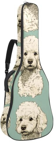 KengjuTesu 43 Zoll Akustikgitarre Softcase mit Rucksackgurt und 2 Taschen Weiß Pudel Grün Keine Polsterung Rucksack Wasserdicht Oxford Tuch Bassgitarre Gigbag für Konzertgitarre, Mehrfarbig 1