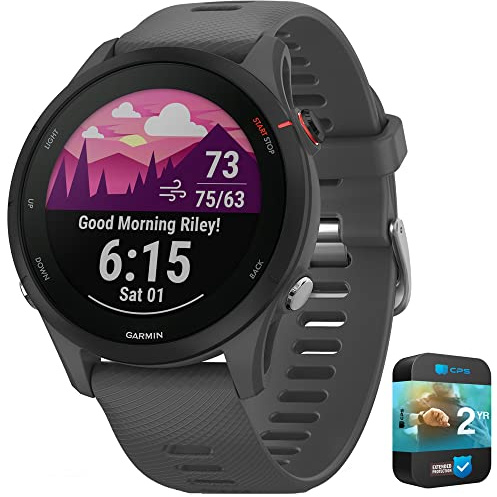 Garmin Forerunner 255 GPS Smartwatch Slate Gray Bundle with 2 YR CPS Enhanced Protection Pack (010-02641-00) (Renewed)