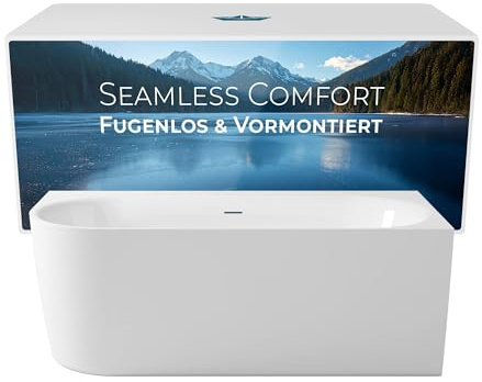 Calmwaters Vorwand-Badewanne 180x80 cm Komplettset Seamless Comfort fugenloses Design, vormontiert mit Schürze & Ablaufgarnitur, linke Ausführung, Made in EU, Acryl, 02SL6224