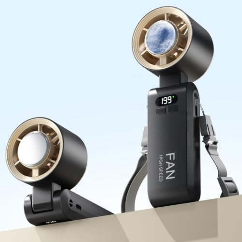 Handheld Portable Turbo Fan with Ice Cooler, Speed (1-199) 5500mAh Rechargeable Personal Fan,[20H Cooling Time] Mini Yet Powerful [20000 RPM] Small Pocket Fans for Travel/Outdoor/Office, Gold Black