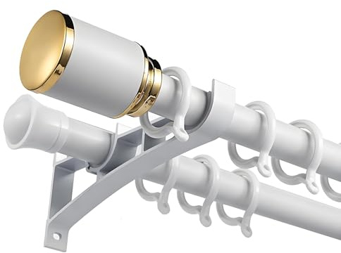 ZCFLWR Barras de Cortina para Ventanas de 70 a 60 cm, Barra Doble para Dormitorio, Juego de Barras para Cortinas con Soportes, riel para Divisor de ambientes (Blanco, 130 cm)