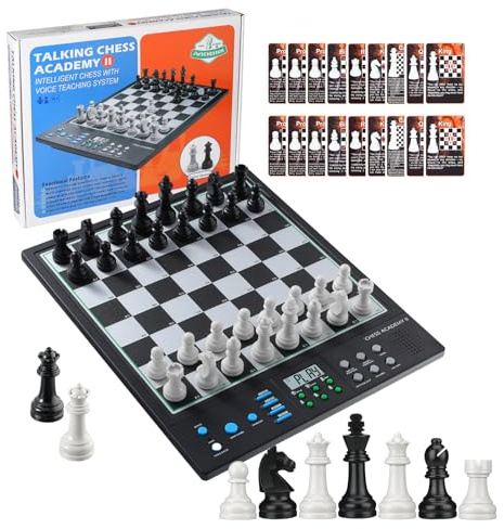 Advanced Electronic Chess Board, Smart Computer Chess Set, AI Voice Coach Learning for Kids, ELO 2200+ for Improving Players, Magnetic Large Pieces & Board Perfect for Adults, LCD Display(Black)