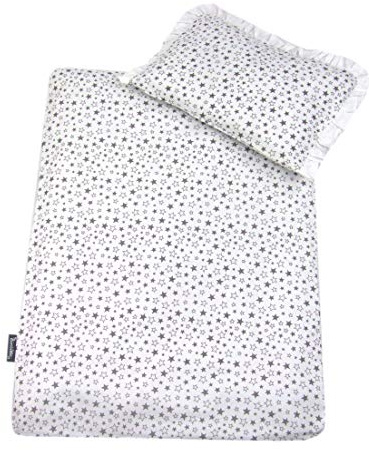 Rawstyle 4 TLG. Set Bezug (Weiß + Sterne Grau) für Kinderwagen 70x50 cm Garnitur Bettwäsche Decke + Kissen + Füllung (Design 2)