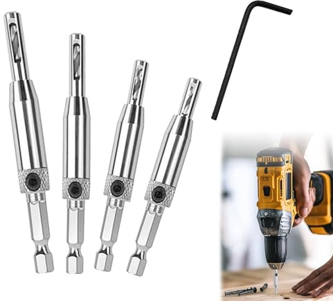 4PCS Self Centering Drill Bit Set, Hinge Drill Bit Self Centering Drill Bit Tool, 1/4 Inch High Speed Drill Bits for Door, Window, Cabinet Hinge Pilot Hole