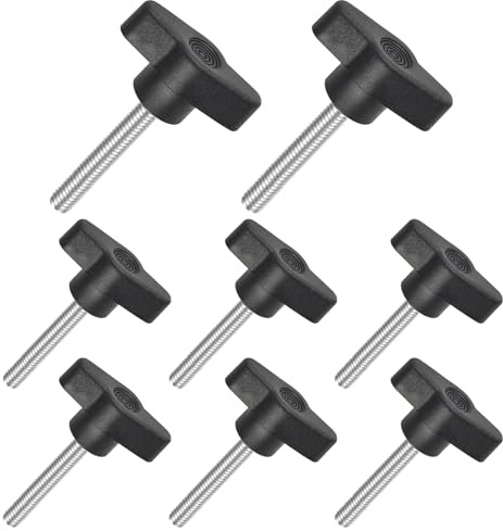 JJWNMLL 8 Set Tee-Flügelknöpfe Rändelschrauben,M6*40mm Klemmschraubenknopf | Schwarzer Griff Sternschraube T-förmige Rändelschrauben Gewindeersatz Stern-Handknopf Feststellschraube