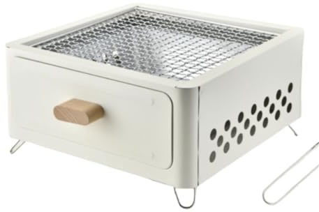 Barbecue portatile a carbonella da tavolo per campeggio e picnic, cucina all'aperto, barbecue da cortile con ripiano portaoggetti (bianco)