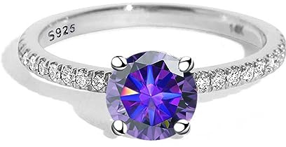 Moissanite förlovningsringar for kvinnor 1ct D färg VVS1 diamantringar 925 sterling silver vigselringar for med certifikat(Purple,5.5)