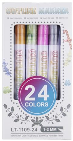Marqueurs Shimmer Art – 24 stylos à paillettes de couleur pour travaux manuels, dessin et lettrage à la main, encre brillante sans danger pour papier, cartes, scrapbooking, journaux, projets de