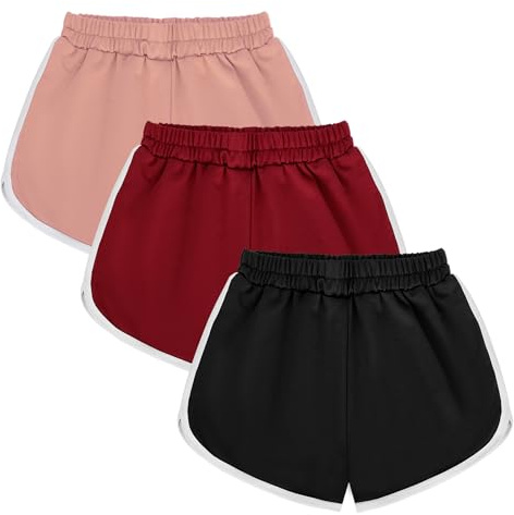 Zzxlw Girls Sports Shorts Gymnastics Running Cotton Summer Shorts 3 Pack | Black Red, Blue, Pink, Purple, Rose,Stretchy & Comfortable, Active, Dance, Cycling, Athletic for Kids 7-14 Years