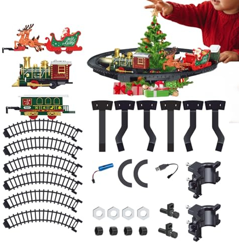 Tren para El Árbol De Navidad | Vehículo Recargable Divertido con Vías,Tren Eléctrico para Alrededor del Árbol con Luz Y Música - para Niños De Edad 3+ Navideña Juego En Interiores En El