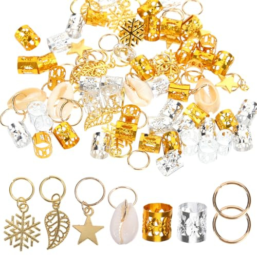 GOOHOCHY 80 Stück Haarschmuck aus Legierung mit Metallrunden Clips für Verschiedene Flechtfrisuren und Selbstgemacht Dreadlocks für Weihnachten und Kostümpartys