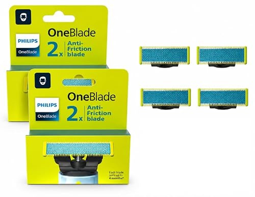 Philips OneBlade QP225/5 Cuchillas de repuesto, 4 cuchillas (2 x 2), compatibles con afeitadora eléctrica para hombres, cara y cuerpo, tecnología antiirritación, hasta 16 meses