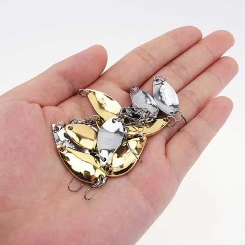 Lot de 12 leurres de pêche OriGlam rigides en métal, appâts durs en métal, appâts de pêche, appâts avec crochet en acier à haute teneur en carbone, convient pour le bar et la truite en eau salée et en eau douce