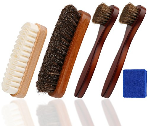 Oudrlim Schuhbürsten Set 4 Stück Schuhbürsten aus Holz und Rosshaar - Glanzbürsten, 2 *Auftragsbürste und Raulederbürste für Lederpflege und Veloursleder-Reinigung (Marineblau)