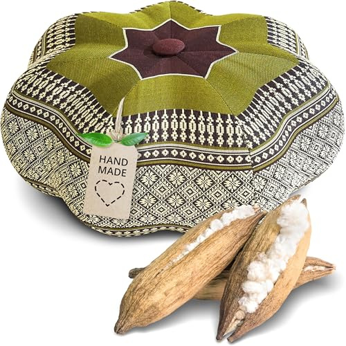 livasia Meditationskissen Stern - Ø 30x15cm - Yogakissen mit Kapok, Pouf, Bodenkissen sternförmig Yoga Zen Meditation, Zafukissen für Garten und Balkon, Sitzkissen handgefertigt
