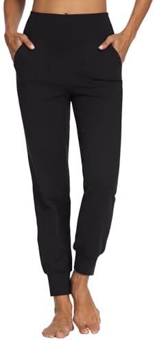 MOVE BEYOND Pantalones Deportivos para Mujer con 4 Bolsillos Cintura Alta Jogger Chandal de Fitness Yoga, Largos, Negro, M