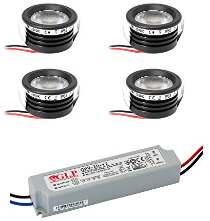 VBLED® 4-er KITFORTIS 3W LED Aluminium Mini Einbaustrahler warmweiß mit IP67 Netzteil 12VDC