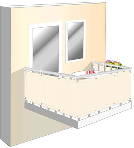 Wind und Sichtschutz Stoff für Balkon 70x1000cm, Balkonverkleidung Sichtschutz Zubehör inklusive Balkon Sichtschutz Hoch für Balkongeländer, Terrasse & Garten beige