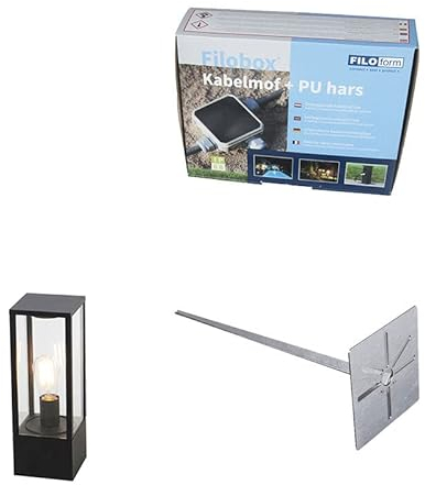 Qazqa - Design Stehende Außenleuchte I Sockelleuchte schwarz 40 cm mit Erdspieß I Stableuchte und Kabeltülle - Charlois I Außenbeleuchtung - Aluminium Quadratisch - LED geeignet E27