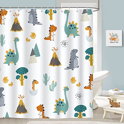 Bonhause Duschvorhang Dinosaurier für Kinder Duschvorhänge 180 x 180 cm Anti-Schimmel Wasserdicht Polyester Stoff Waschbar Bad Vorhäng für Badzimmer mit 12 Haken