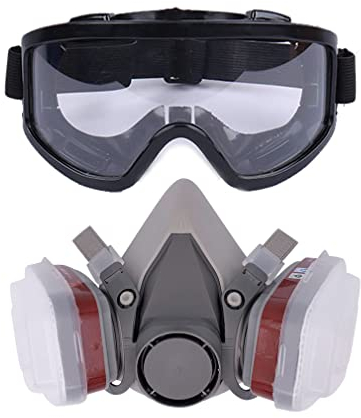 HUWEIJIA Protective Dustproof 6200 Gas Mask Suit Industrial Half Face Painting Spraying Respirator with Anti-Fog Glasses Safety Work Filters (8in1-Black Glasses Set)