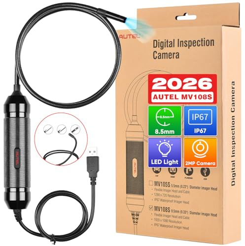 Autel MaxiVideo MV108S Borescope Inspection Camera, 2026 Endoscope with 8.5mm Waterproof Image Head, Work w/All Autel Scanners MK808 MX808 MX900 MK900