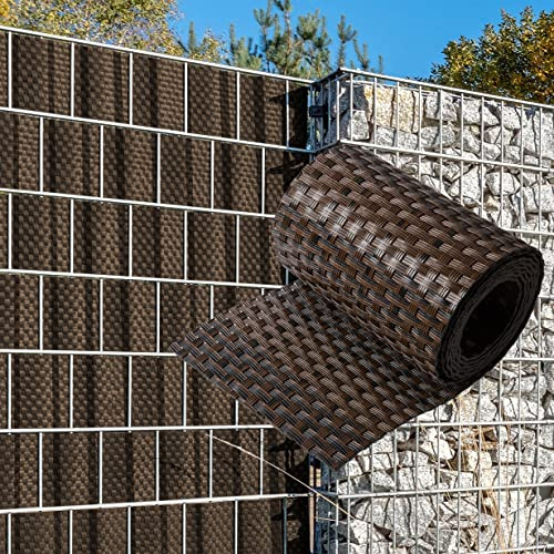 NYVI Polyrattan Sichtschutzstreifen Privafence Braun und Schwarz 255 x 19 cm 5 Rollen (12,75 Meter) - SPARSETS - Sichtschutz für Doppelstabmatten Zaun - Premium Zaunsichtschutz