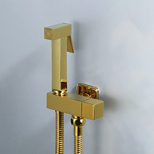 Boyuan Bidet Handbrause für Toilette Messing Handheld Bidet Toilettensprüher Hoher Druck Wandmontage Bidet-Sprühgerät mit Aus Edelstahl Duschschlauch, Kaltes Wasser,Titanium Gold