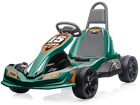 FEBER - GO Kart 12 V, Formel-1-Kinderauto, Grün, Sportstil, mit 2 Gängen und Geschwindigkeit zwischen 3 und 5 km/h, sicher für Jungen und Mädchen von 3 bis 5 Jahren, Berühmt (FEN15000)