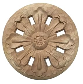 Wandornamente Holz Applique Runde Holzapplikation Runde Blumenschnitzerei Naturholzapplikationen Eckapplikationen Rahmen Wandmöbel Dekoration Md-0003-8-8-8Cm