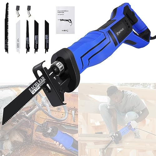Scie sabre électrique à guichet, scie sabre électrique à vitesse variable 2800RPM, 5 lames de scie, scie à main portative, scie à guichet pour le jardin, le métal, le bois et les tuyaux en PVC