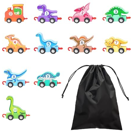 MEMOFYND Holz-Dinosaurier-Eisenbahn-Set, pädagogisches Kinderspielzeug, buntes Monsterspielzeug, Regenbogen-Digitaleisenbahnschienen, geeignet für Jungen und Mädchen im Alter von 1–3 Jahren