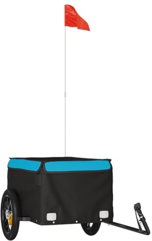 vidaXL Lastenanhänger, Anhänger für Fahrrad, Fahrradanhänger mit Deichsel Sicherheitsflagge, Transportanhänger, Schwarz Blau 30kg Eisen