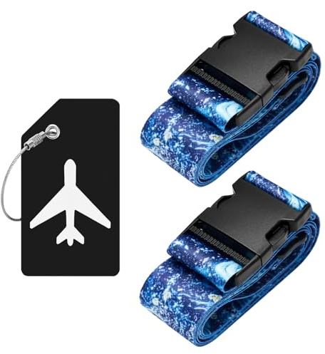 ZOUIQSS Confezione da 2 cinghie regolabili per bagagli, resistenti, per valigie, etichette per bagagli, cinghie da viaggio con fibbia a sgancio rapido (cielo stellato blu colorato)