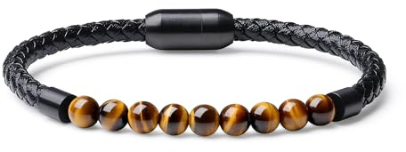COAI Herrenarmband aus echtem Leder mit Natursteinperlen