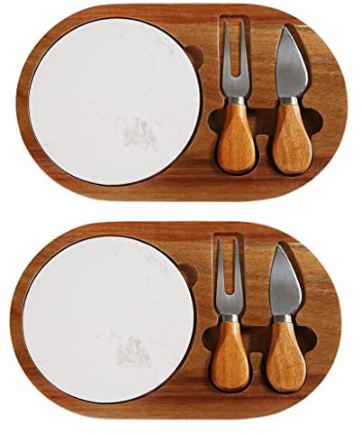 SOBOUR Espacioso Tablas de Wooden para Embutidos, Tabla para Queso de mármol, Tabla para Cortar Queso, Tabla para Queso y Juego de Cuchillos, Tabla para Servir con Utensilios Multifunción