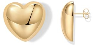 PAVOI 14K Yellow Gold Plated 925 Sterling Silver Posts Chunky Heart Statement Earrings for Women | Love Friendship Oversized Puffy Heart Stud Earrings - Valentines Day Trendy Jewelry