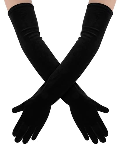 Lusofie Handschuhe Lang Schwarz Samt Damen Samthandschuhe Schwarze Handschuhe Kostüm der 1920er Jahre Opernhandschuhe für Damen Schwarze Brauthandschuhe Hochzeitshandschuhe