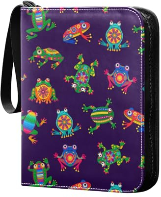 Sammelkartenalbum im mexikanischen Stil Frosch, 4 Taschen, Kartenordner, 50 Seiten, 400 Karten, PU-Reißverschluss, Kartenbinder, Aufbewahrungshalter für Sportspielkarte