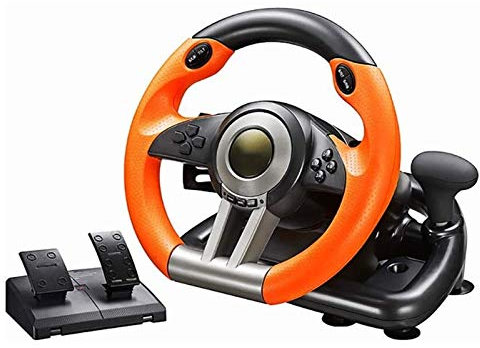 RajoNN Volante de PC, Juego de Volante de Carreras para PC, Volante de Carrera Universal USB de 180 Grados con Pedales