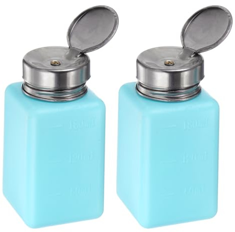 sourcing map 2pcs Solvent Alcohol Dispensers 180ml(6oz) Push Down Liquid Dispenser Pump Bottle with Sealing Stainless Steel Lid for Acetone Solution, Blue