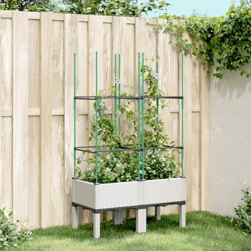 CIADAZ Pflanzkübel mit Rankgitter Weiß 80x40x142,5 cm PP, Blumentopf Gross, Blumenkasten Balkon, übertopf, Pflanzkasten, Flowerpot, Kräuterbeet Für Die Küche, Vertikalbeet - 367954