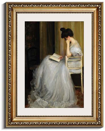 HUARCEY Vintage Wandbilder Wohnzimmer, Wanddeko mit Figurenmotiven Leinwand Bilder Wandbilder für Wohnzimmer & Schlafzimmer, Woman Reading 35L x 28W cm