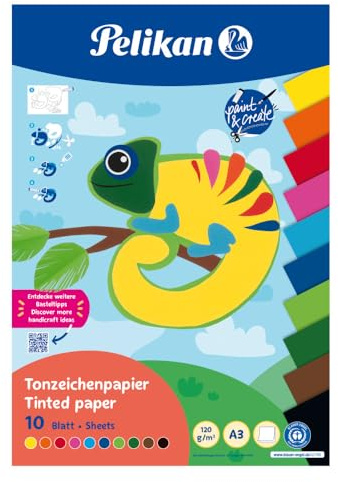 Pelikan Tonpapier Block A3, 10 Blatt in 10 Farben, Blauer Engel