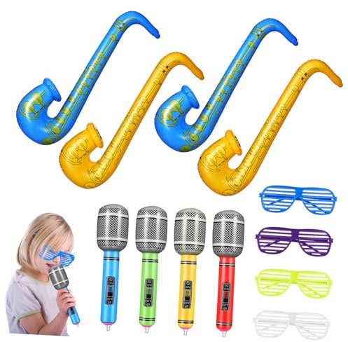 ifundom 12stücke Aufblasbare Instrumente Mikrofon Saxophon Party-Requisiten Für Musik-Party-Dekoration Mit PVC-Material Leicht Tragbar Und Vielseitig Einsetzbar