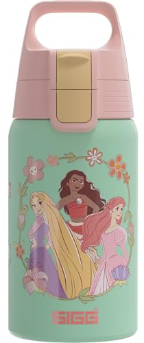 SIGG – drickflaska i rostfritt stål för barn – Shield One Disney Princesses – lämplig för kolsyrade drycker – läckagesäker – fjäderlätt – BPA-fri – sport och skola – blå – 0,5 l