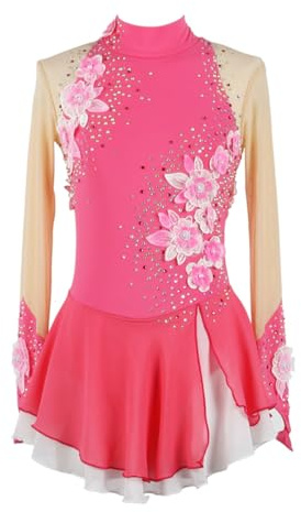 purpleq Eiskunstlauf Kleid Mädchen Kürkleid Strass Gymnastik Leotard Rollkunstlauf Wettbewerb Tanzanzug Eiskunstlauf Zubehör Ballerina Kleid Latein Tanzkleid