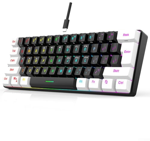 Teclado para juegos con cable al 60 %, con retroiluminación RGB, portátil y ergonómico, teclado retroiluminado RGB para PC, Mac, oficina, juegos (negro)